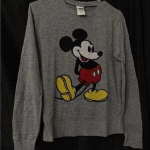 Disney Women’s  Gray Sweater with Mickey Mouse Design Vintage Style - L